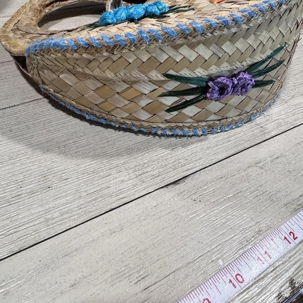2 Vintage Woven Nassau Bahamas Straw Wicker Hobo Lined Tote Bag Flowers - Picture 7 of 15